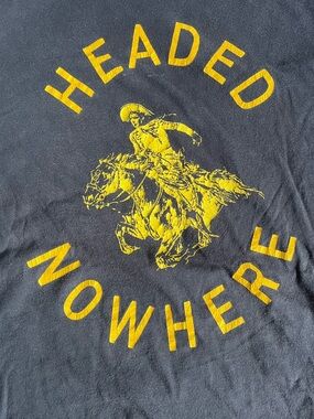Imogene + Willie Headed Nowhere Graphic Tee in Yellow on Black XXL